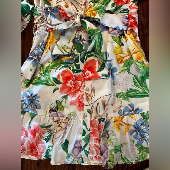 ZARA Long Sleeve Floral Button Down Dress with Front Tie Bow Satin Like Material - Picture 4 of 10